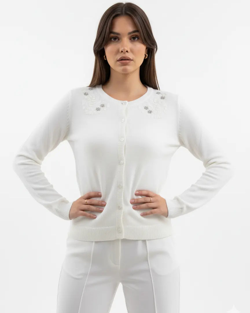 Cardigan girocollo con ricami DORABELLA