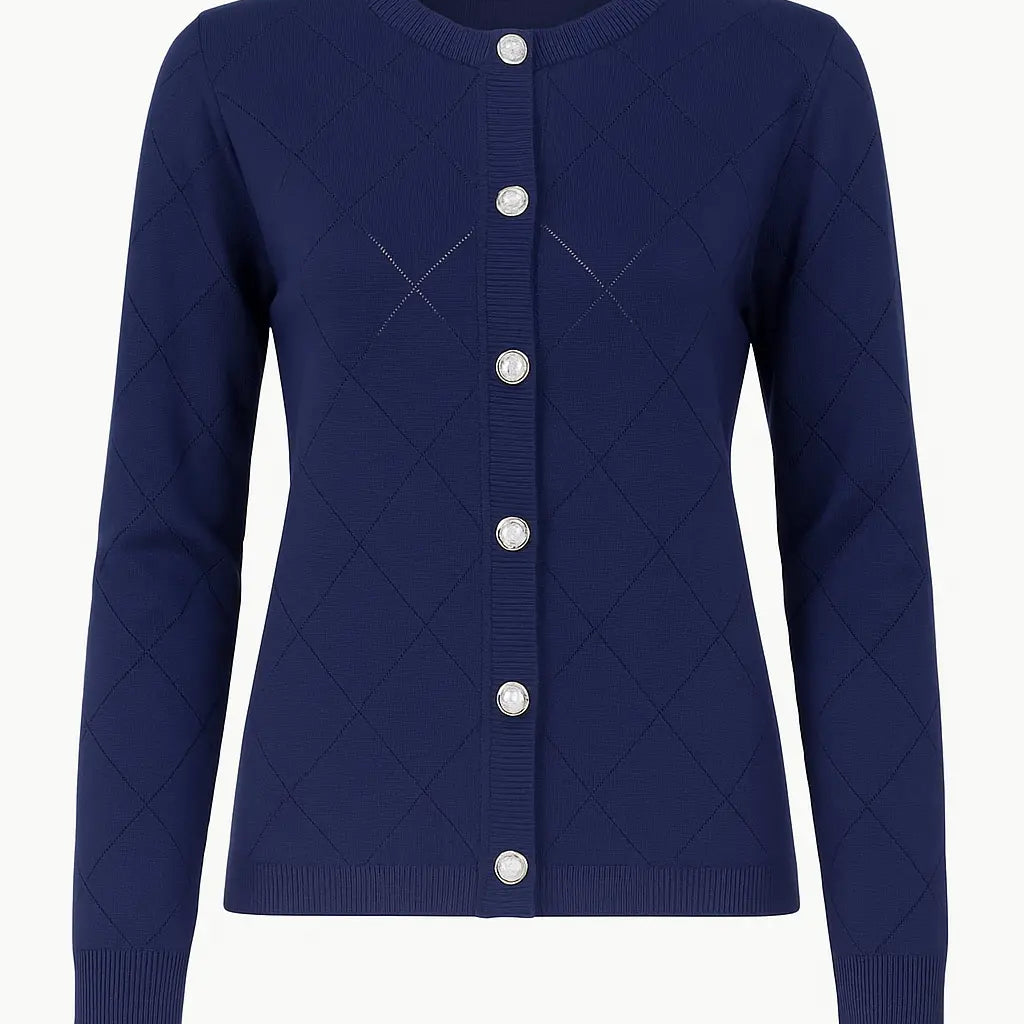 Cardigan girocollo con rombi traforati DORABELLA