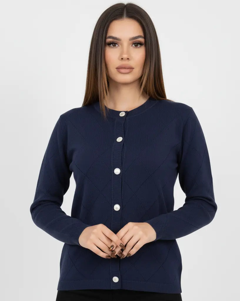 Cardigan girocollo con rombi traforati DORABELLA