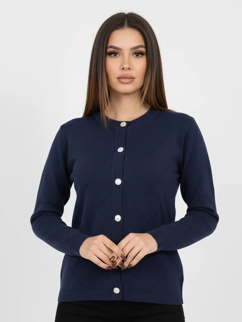 Cardigan girocollo con rombi traforati DORABELLA