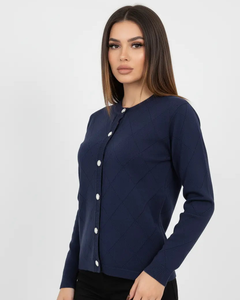 Cardigan girocollo con rombi traforati DORABELLA