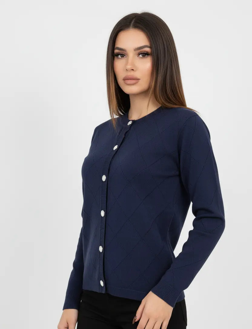 Cardigan girocollo con rombi traforati DORABELLA