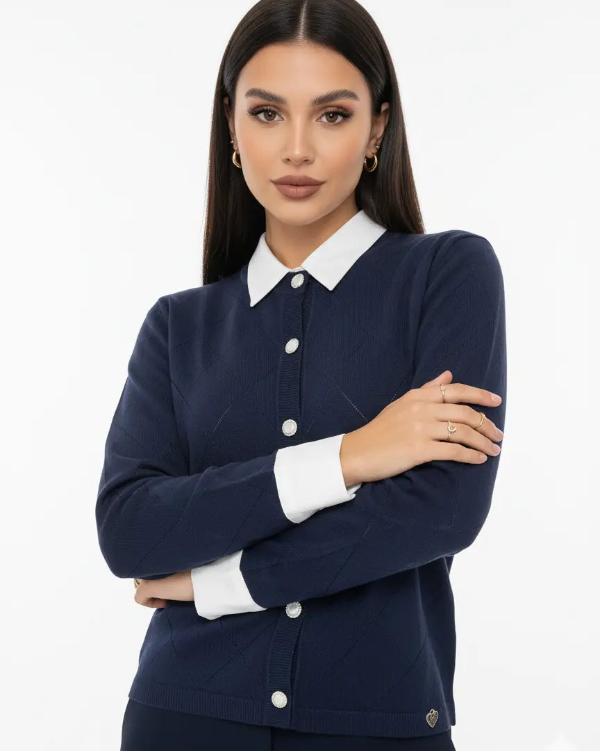 Cardigan girocollo con rombi traforati DORABELLA