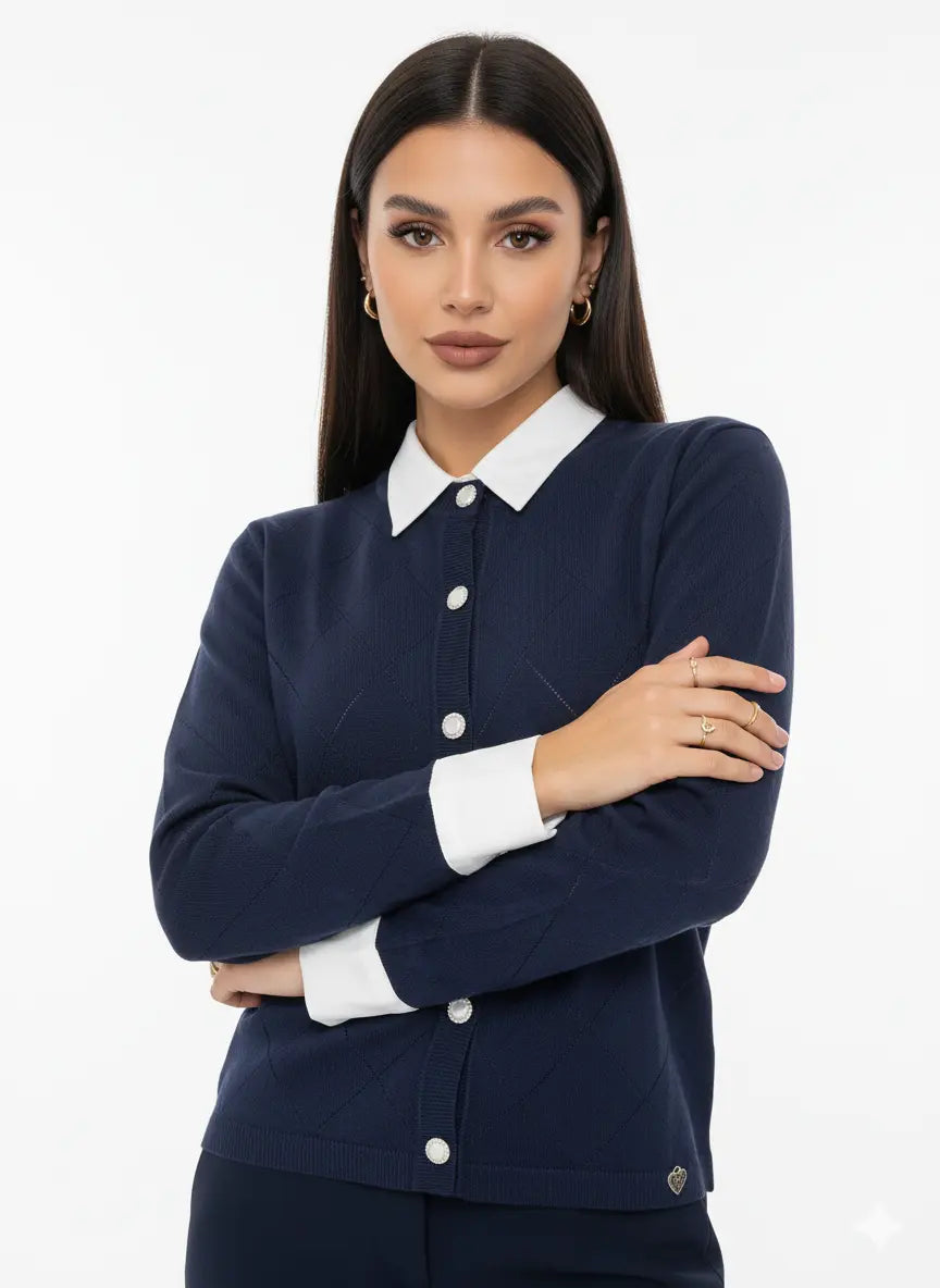 Cardigan girocollo con rombi traforati DORABELLA