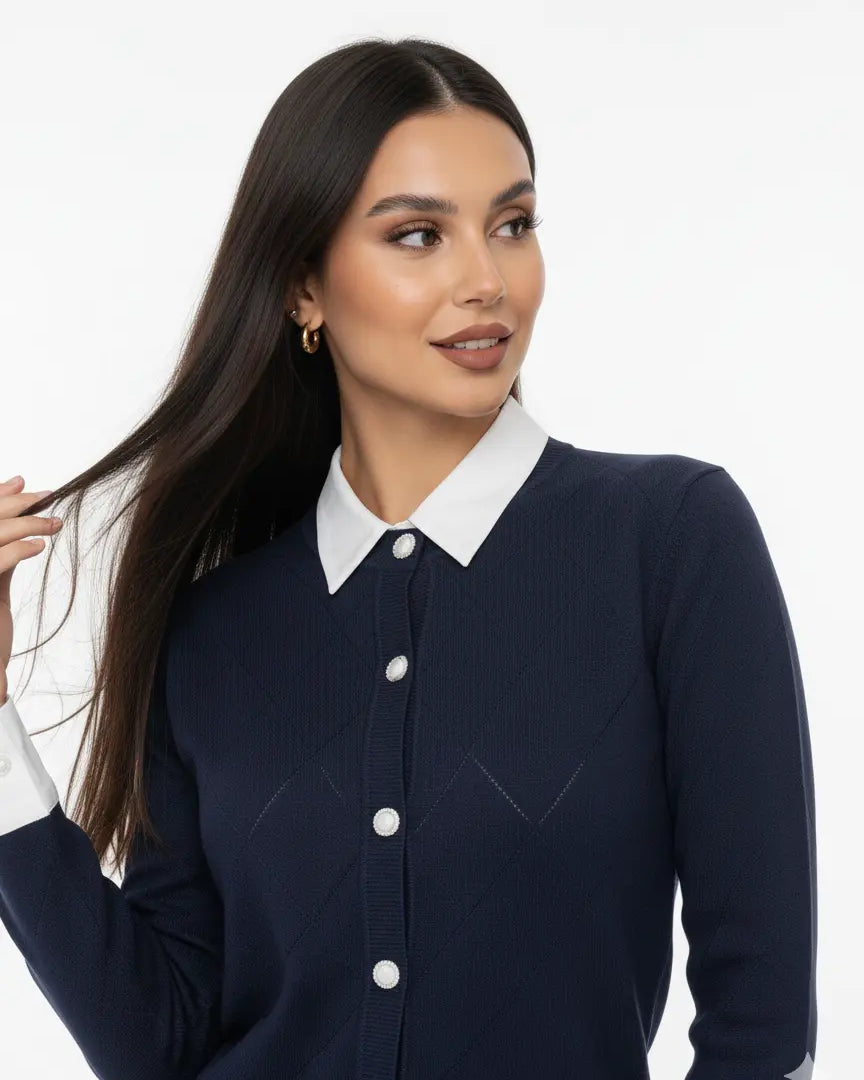 Cardigan girocollo con rombi traforati DORABELLA