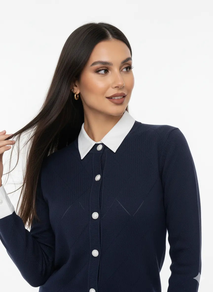 Cardigan girocollo con rombi traforati DORABELLA