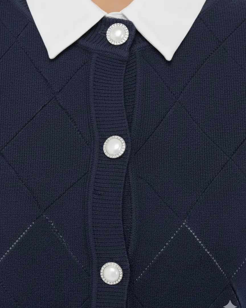 Cardigan girocollo con rombi traforati DORABELLA