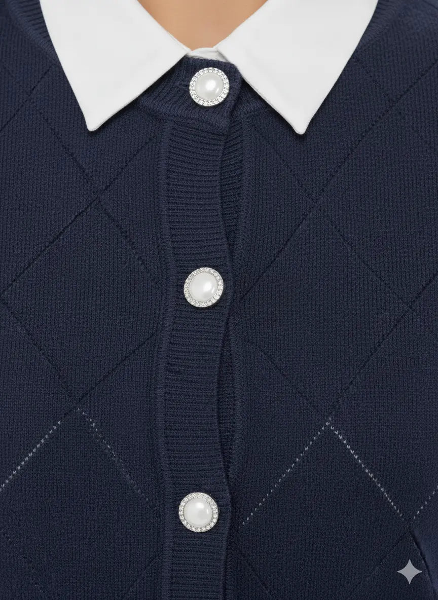 Cardigan girocollo con rombi traforati DORABELLA