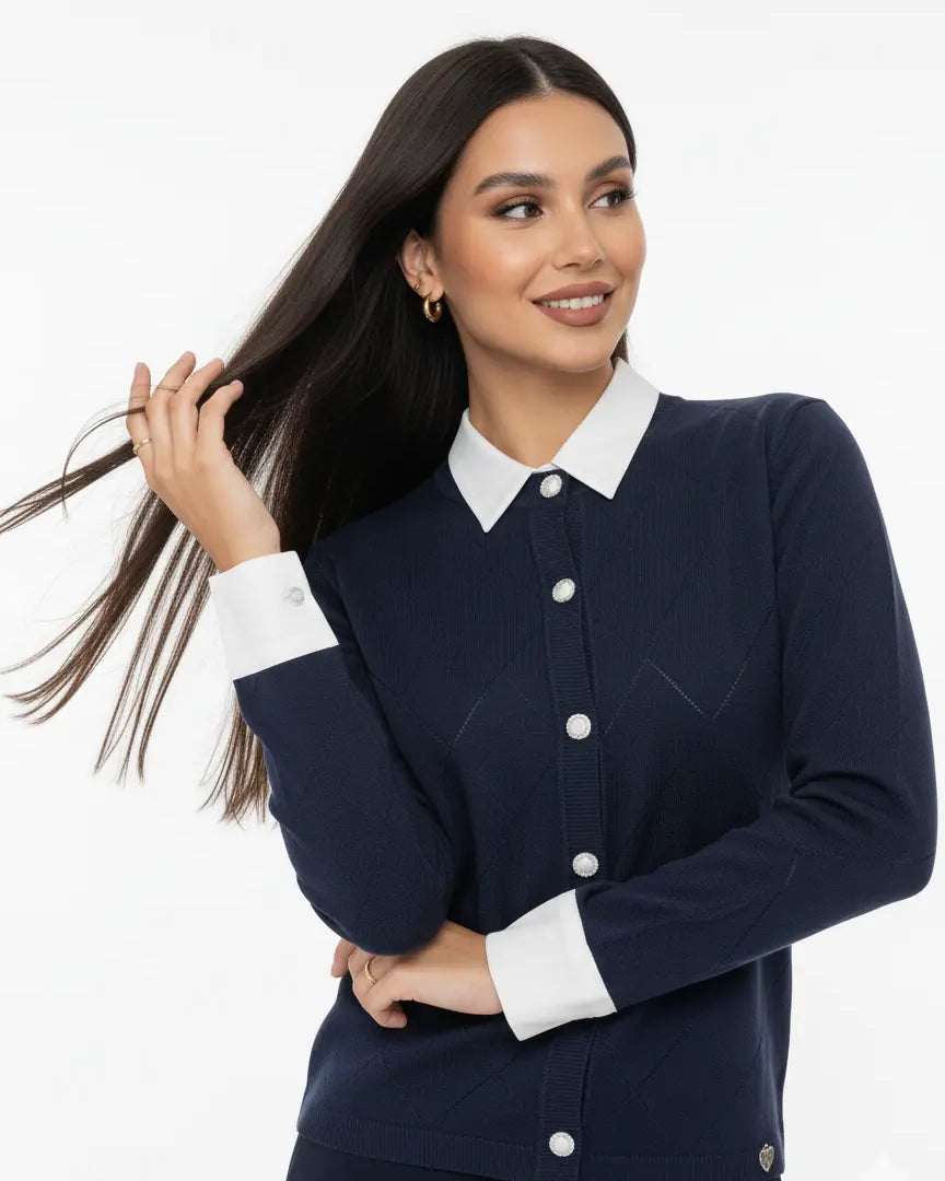 Cardigan girocollo con rombi traforati DORABELLA