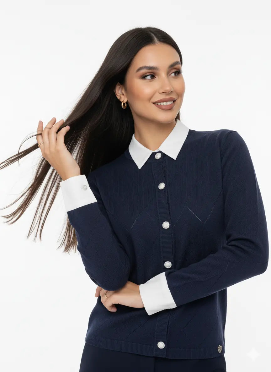 Cardigan girocollo con rombi traforati DORABELLA