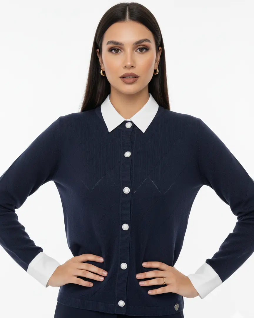 Cardigan girocollo con rombi traforati DORABELLA