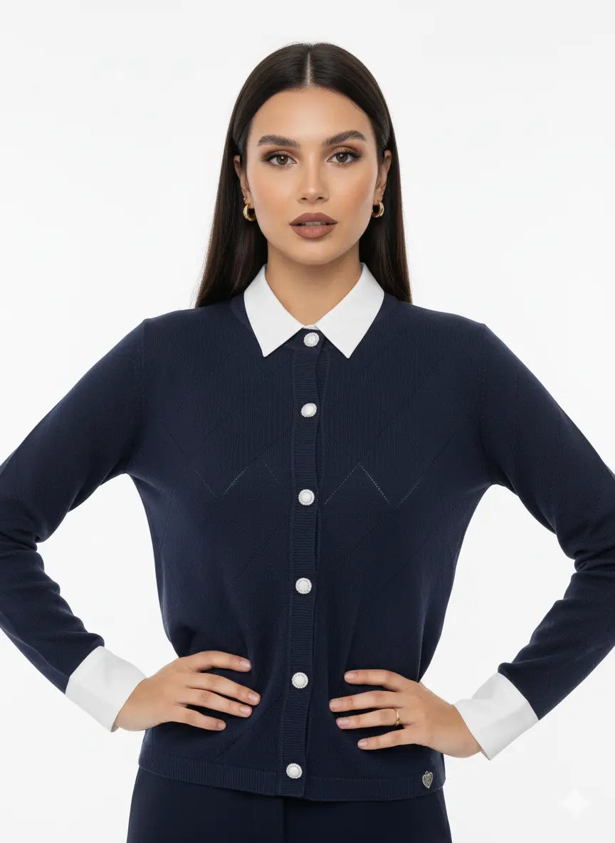 Cardigan girocollo con rombi traforati DORABELLA