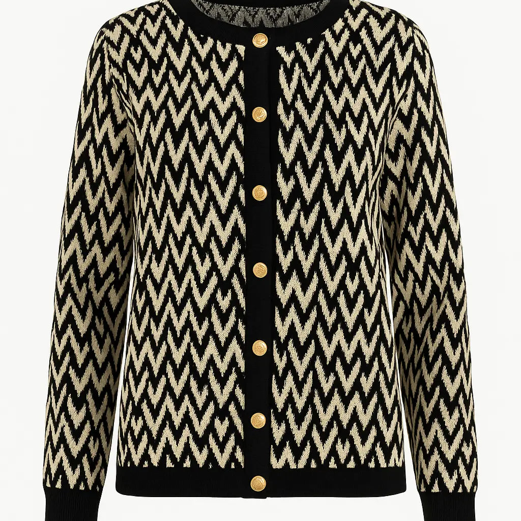 Cardigan girocollo fantasia con profili a contrasto DORABELLA