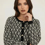 Cardigan girocollo fantasia con profili a contrasto DORABELLA