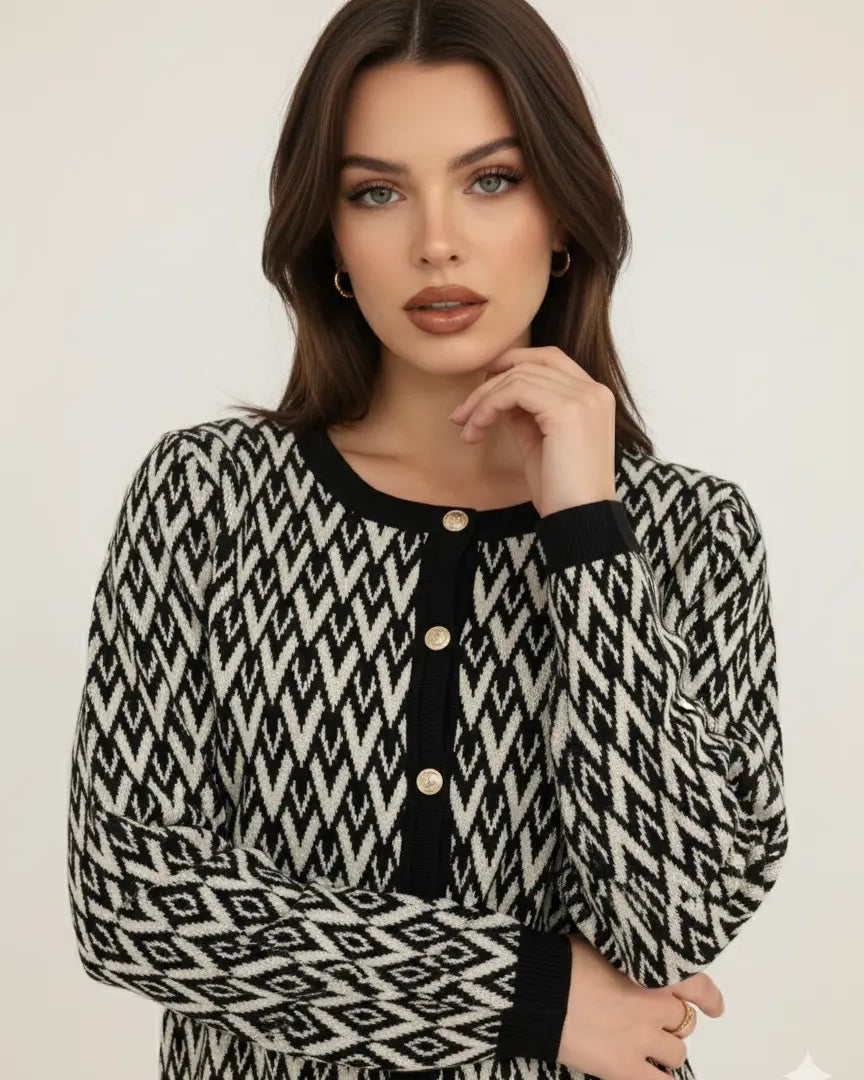 Cardigan girocollo fantasia con profili a contrasto DORABELLA