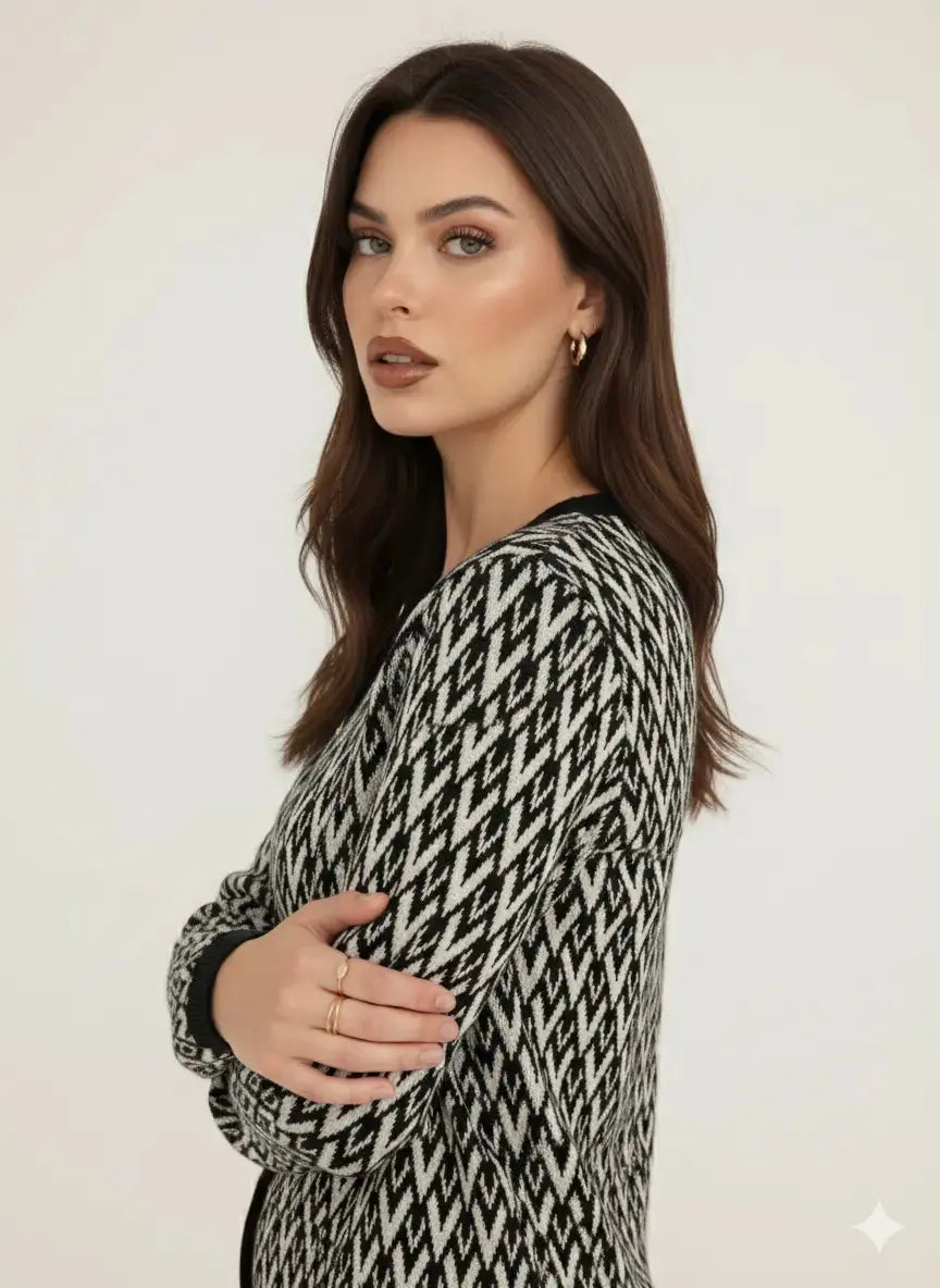 Cardigan girocollo fantasia con profili a contrasto DORABELLA
