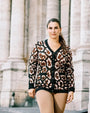Cardigan in jacquard animalier con contrasti a tinta unita e bottoni gioiello ANIMALIER DORABELLA XL