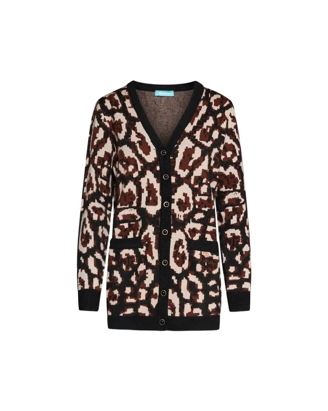 Cardigan in jacquard animalier con contrasti a tinta unita e bottoni gioiello ANIMALIER DORABELLA