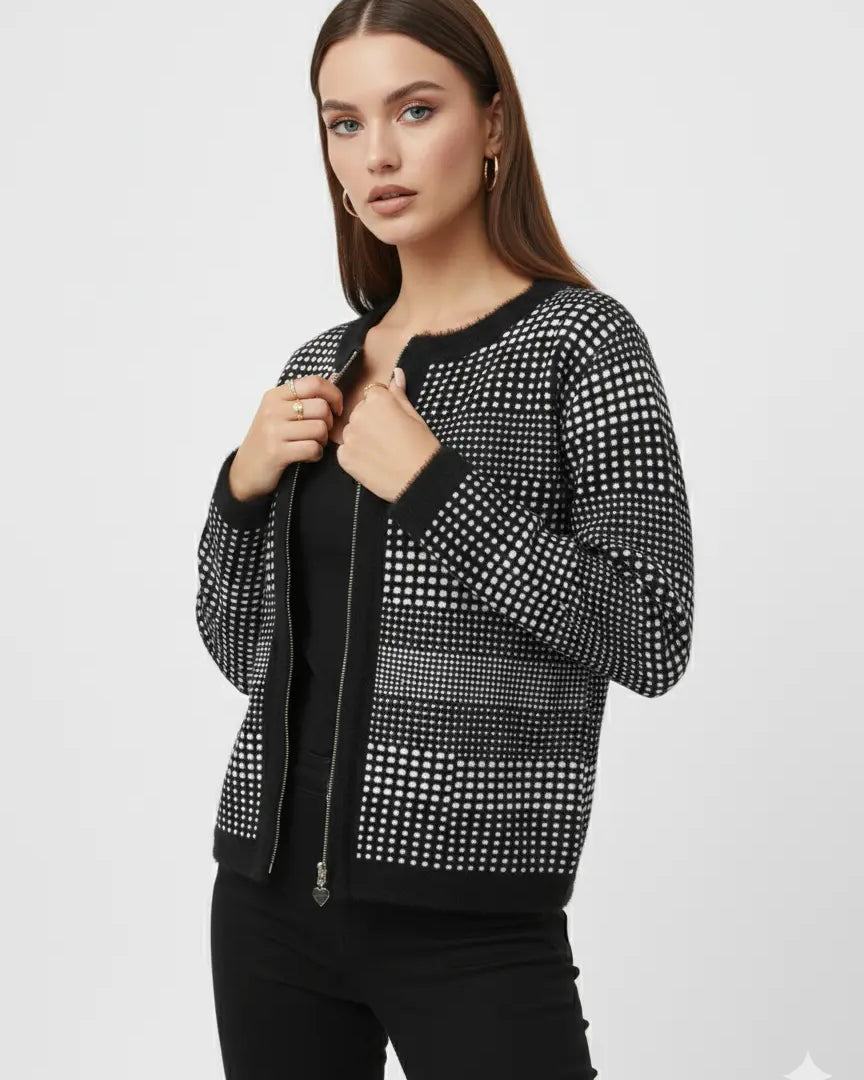 Cardigan jacquard con profili in pelliccia DORABELLA