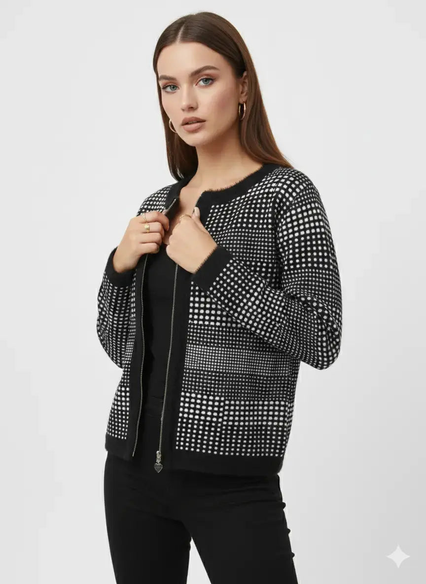 Cardigan jacquard con profili in pelliccia DORABELLA