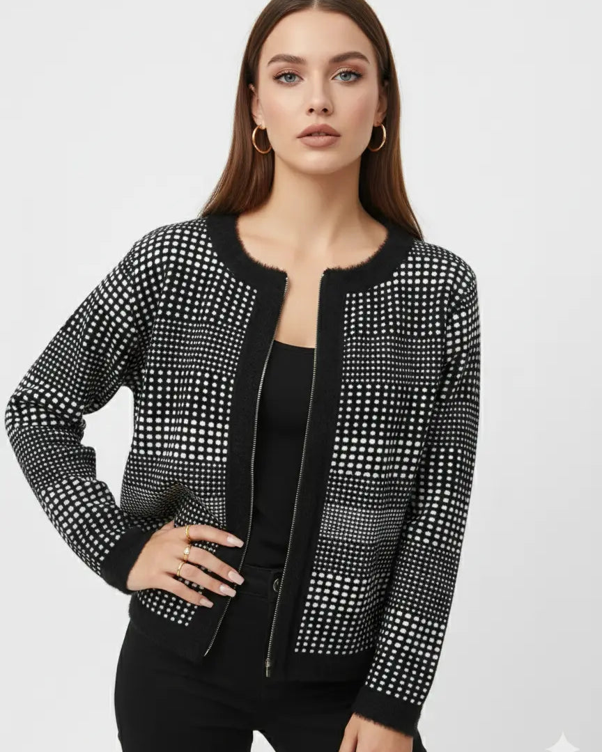 Cardigan jacquard con profili in pelliccia DORABELLA