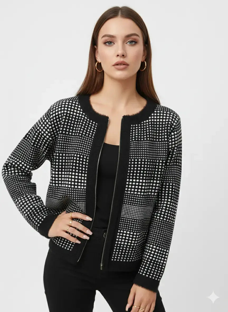 Cardigan jacquard con profili in pelliccia DORABELLA