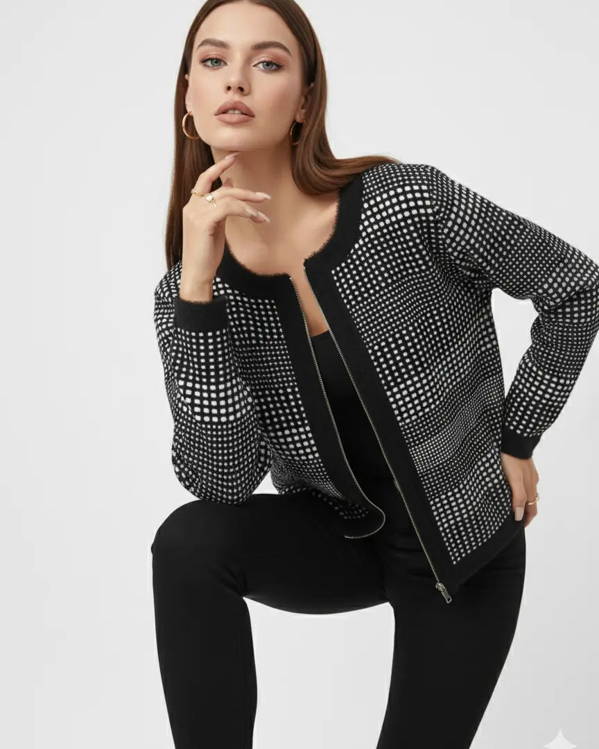 Cardigan jacquard con profili in pelliccia DORABELLA