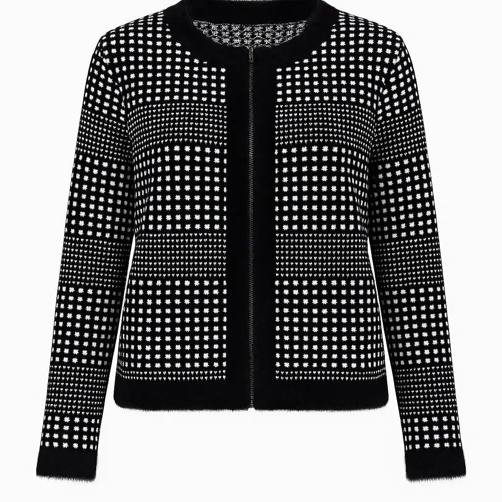 Cardigan jacquard con profili in pelliccia DORABELLA XXL / Nero