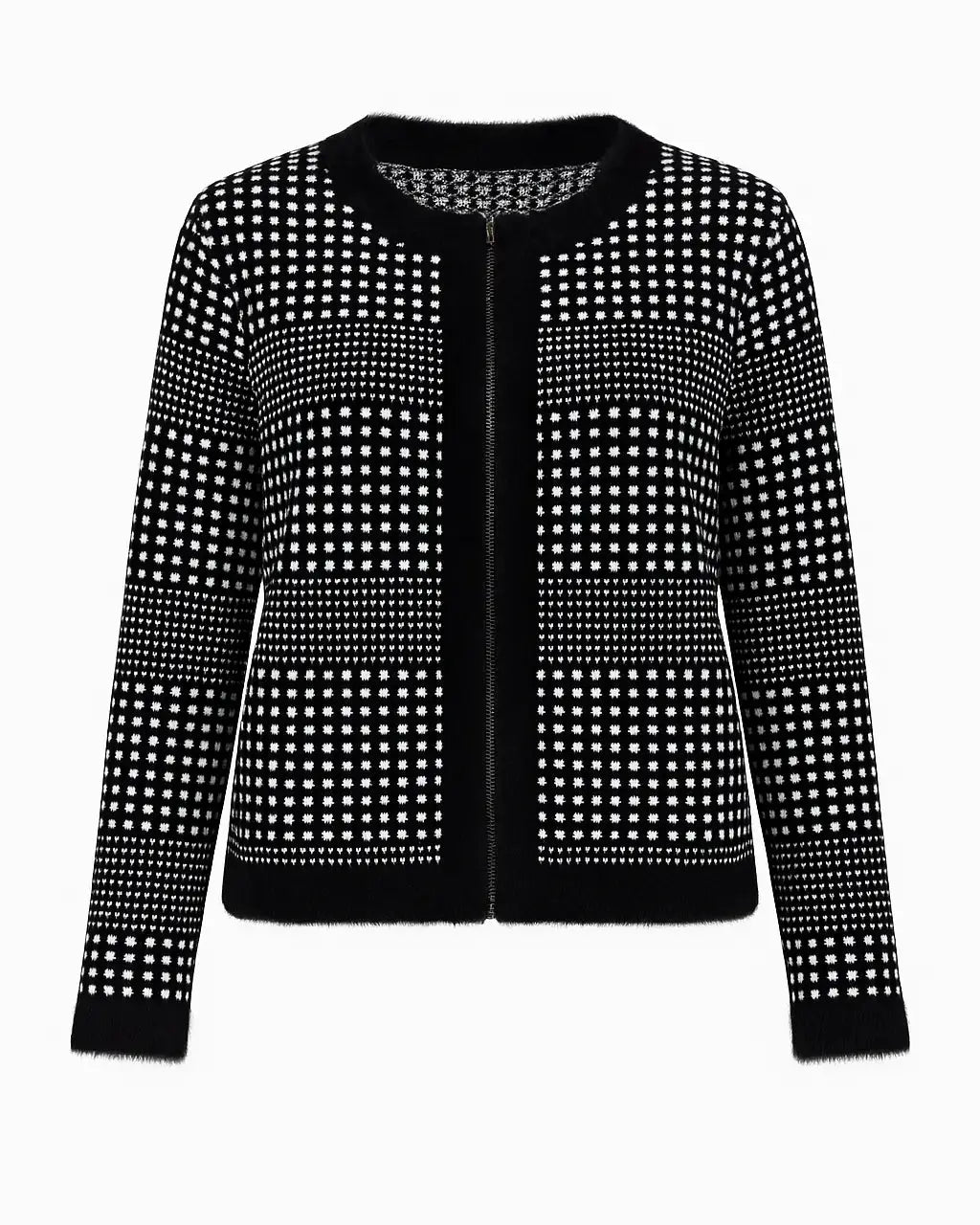 Cardigan jacquard con profili in pelliccia DORABELLA XXL / Nero