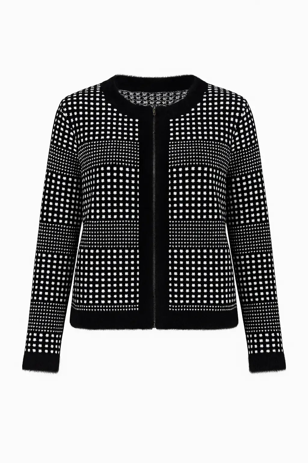 Cardigan jacquard con profili in pelliccia DORABELLA XXL / Nero