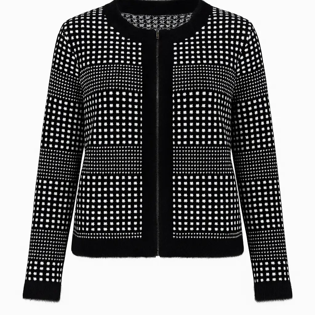 Cardigan jacquard con profili in pelliccia DORABELLA XXL / Nero