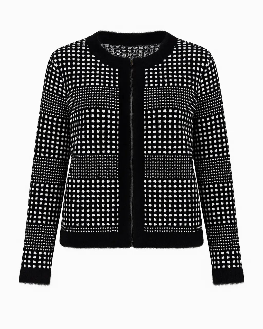 Cardigan jacquard con profili in pelliccia DORABELLA XXL / Nero