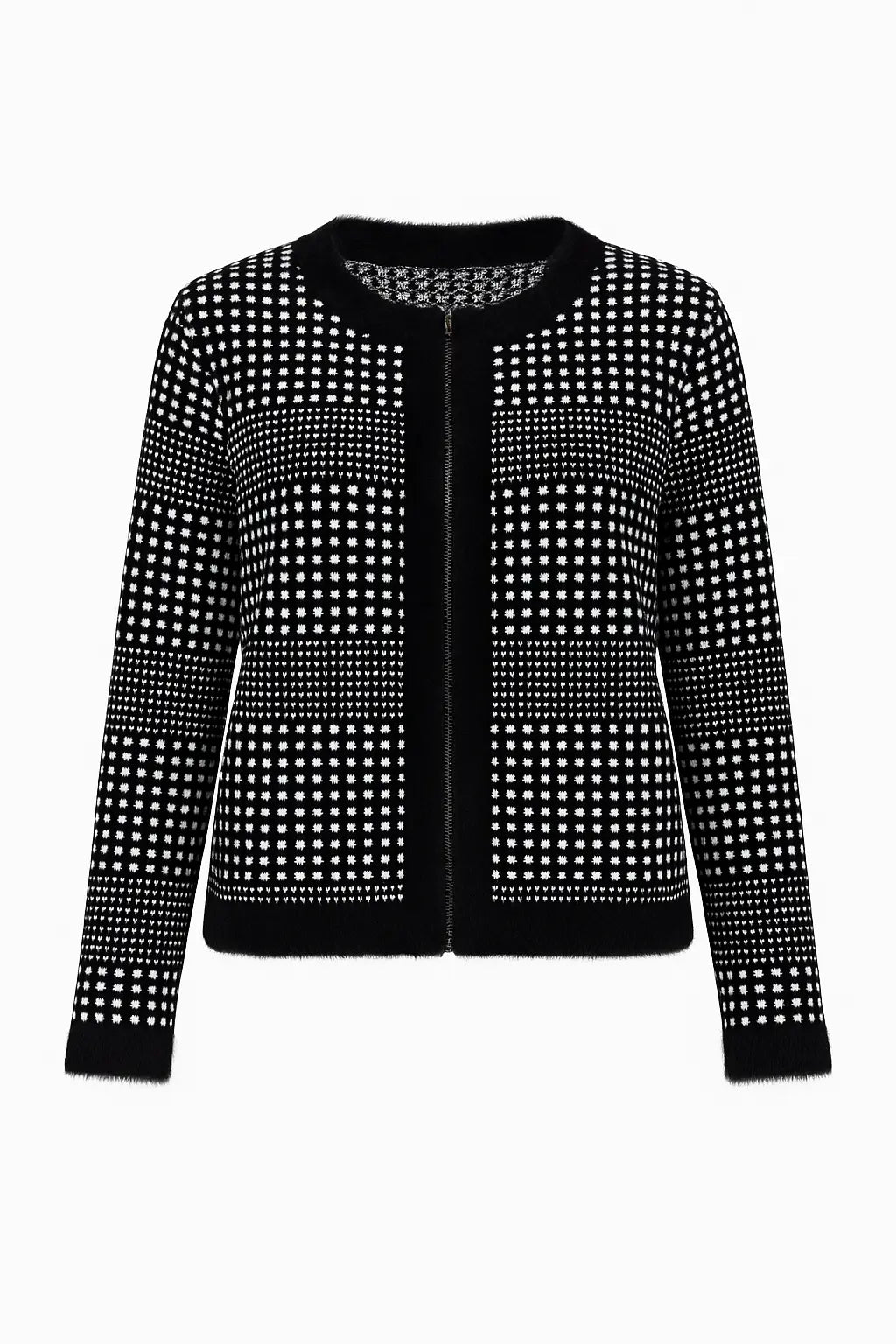 Cardigan jacquard con profili in pelliccia DORABELLA XXL / Nero