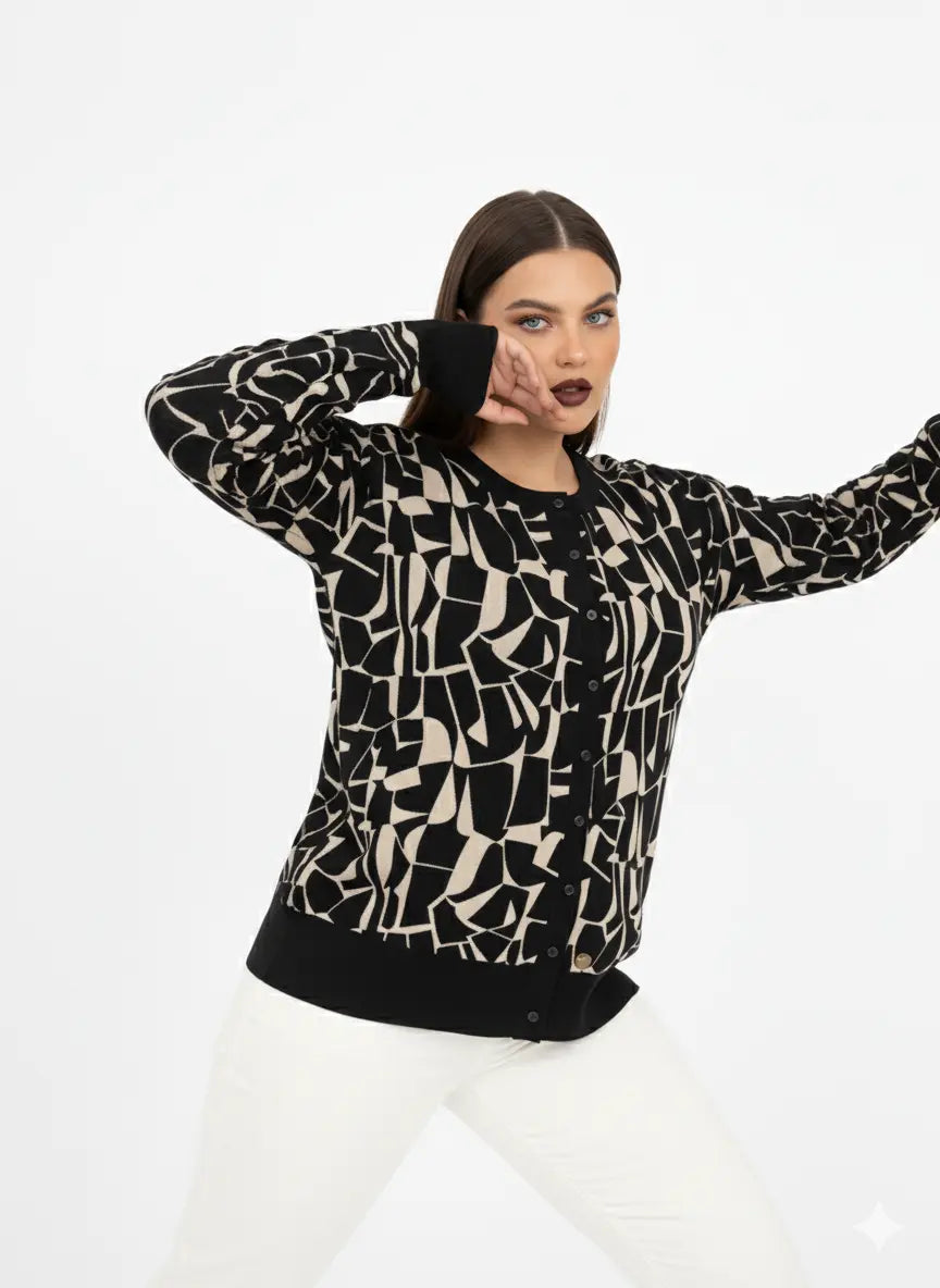 Cardigan jacquard con profili in tinta unita DORABELLA PIU'