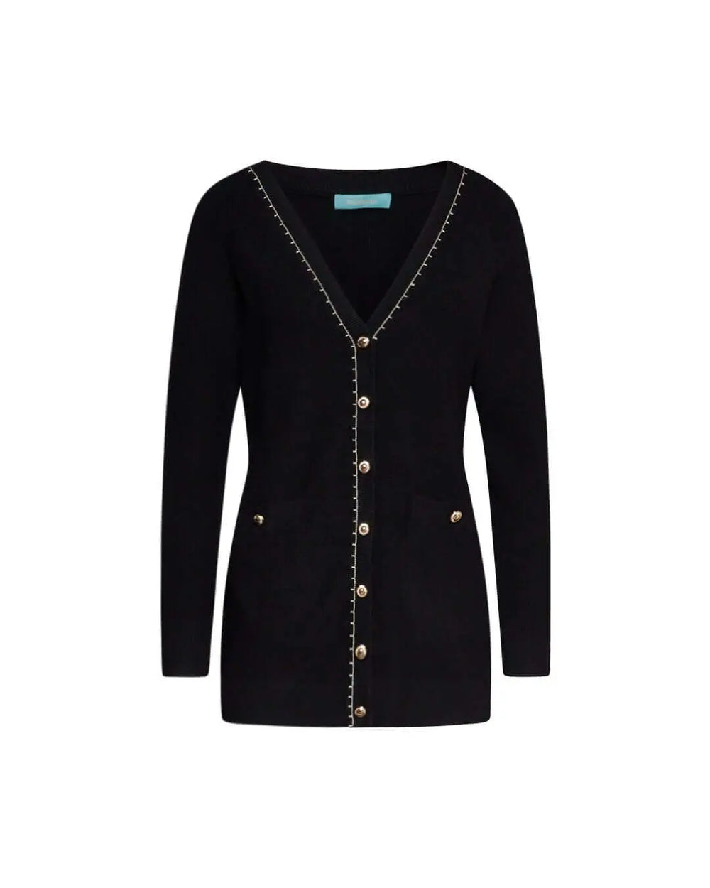 Cardigan midi con abbonttonatura frontale, taschini e dettagli gioiello NERO DORABELLA