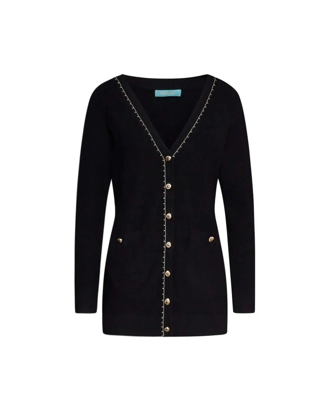 Cardigan midi con abbonttonatura frontale, taschini e dettagli gioiello NERO DORABELLA