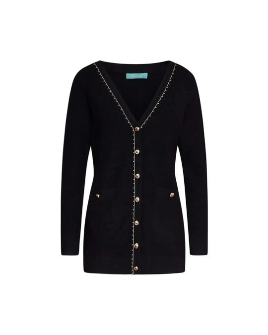 Cardigan midi con abbonttonatura frontale, taschini e dettagli gioiello NERO DORABELLA