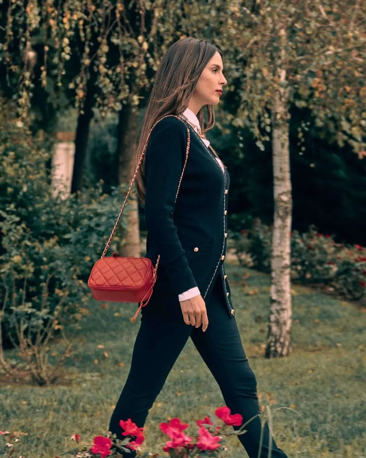 Cardigan midi con abbonttonatura frontale, taschini e dettagli gioiello NERO DORABELLA