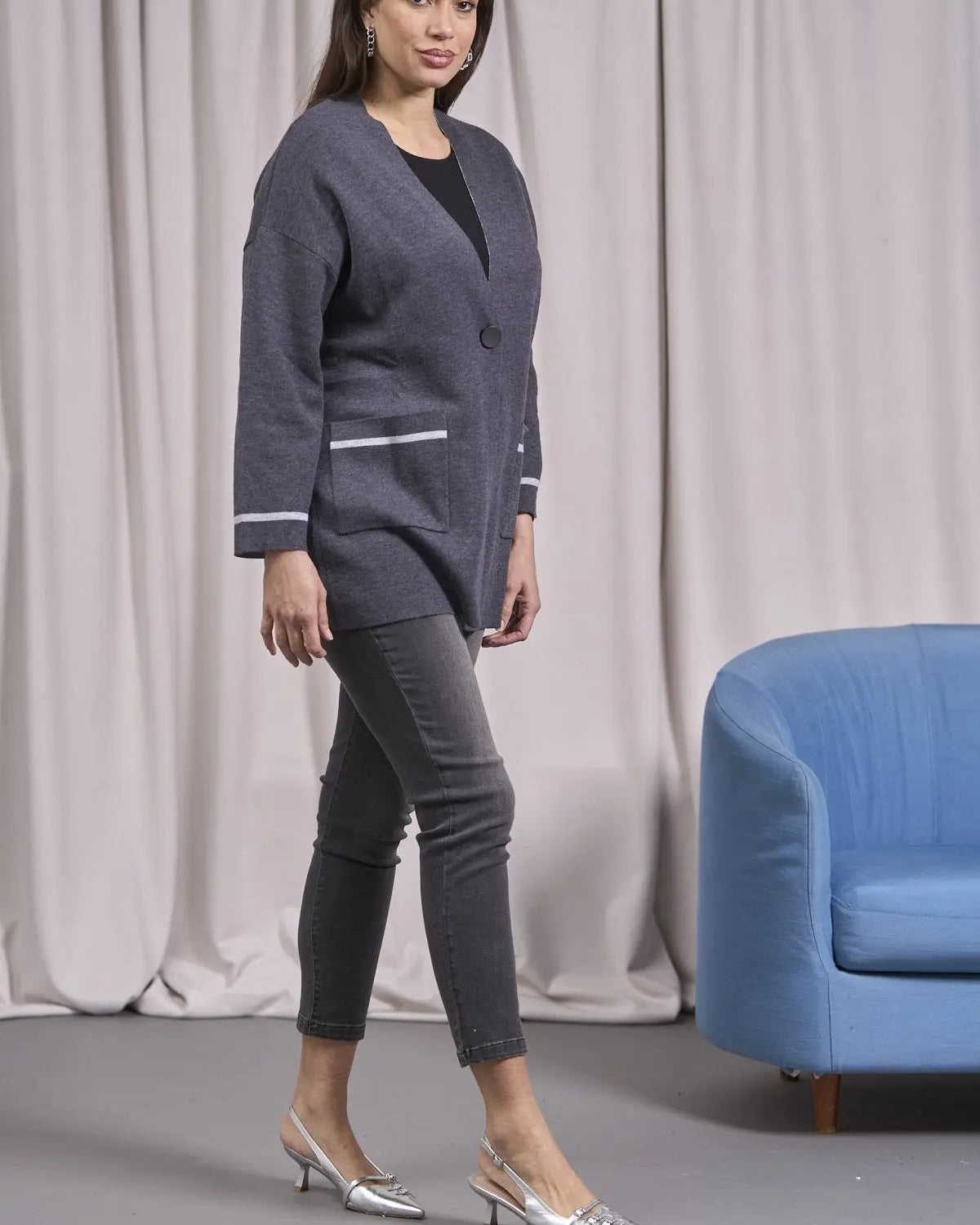 Cardigan monopetto a taglio vivo con tasche ANTRACITE IRONICA