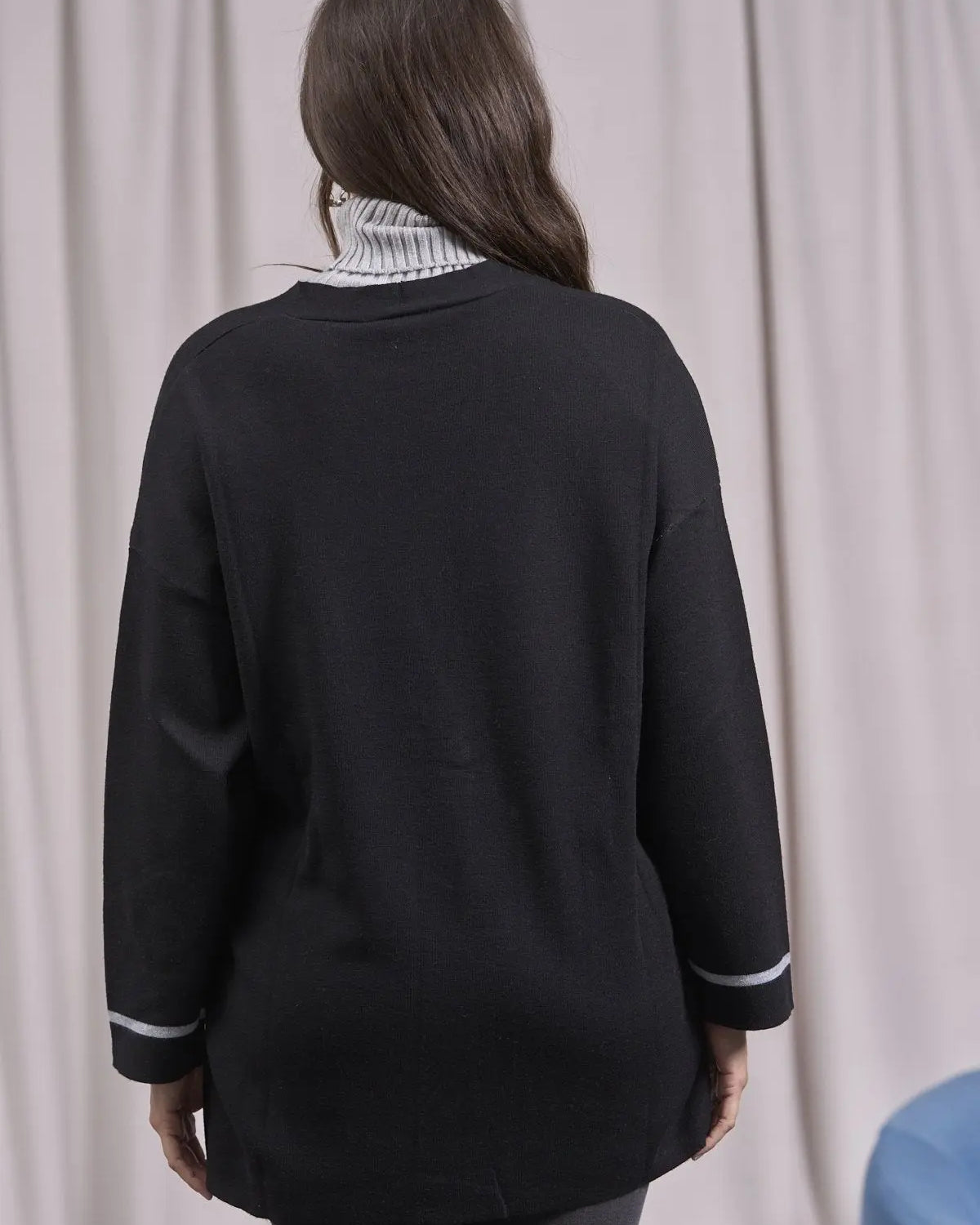 Cardigan monopetto a taglio vivo con tasche NERO IRONICA