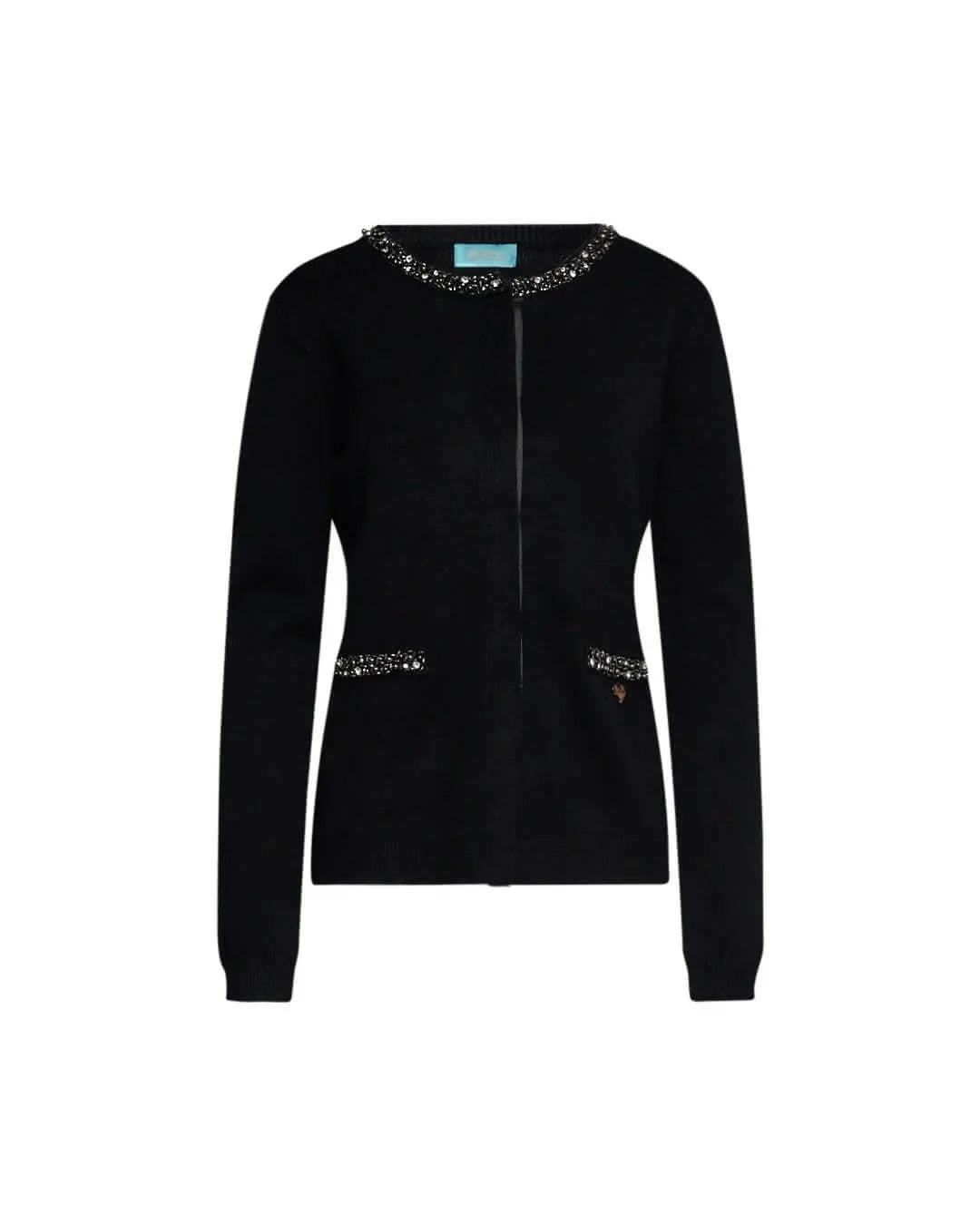Cardigan nero monopetto con dettagli gioiello NERO DORABELLA