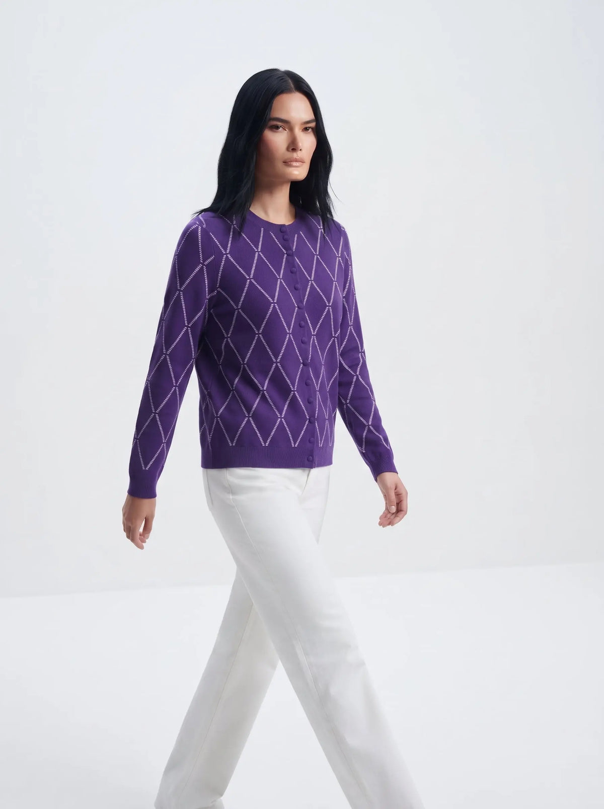 Cardigan rombi con bottoncini ricoperti DORABELLA