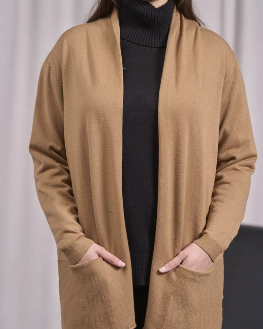 Cardigan sciallato con tasche CAMMELLO DORABELLA PIU'