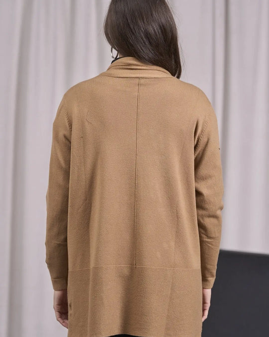 Cardigan sciallato con tasche CAMMELLO DORABELLA PIU'