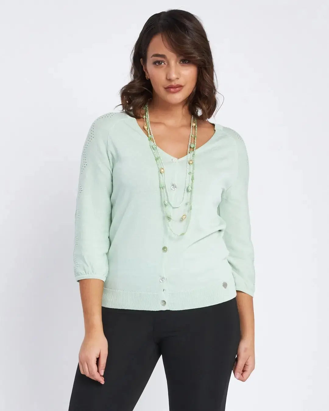 Cardigan scollo a V con bottoni e maniche a trafori ALOE DORABELLA XXL