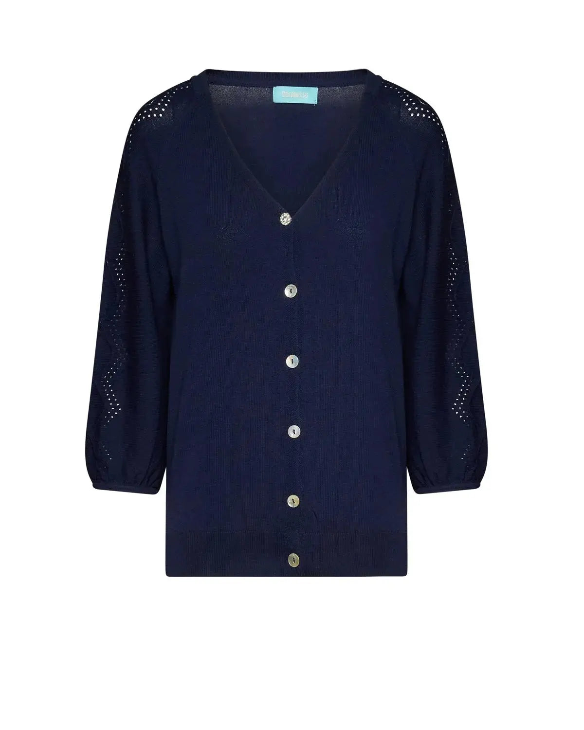 Cardigan scollo a V con bottoni e maniche a trafori BLU DORABELLA