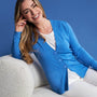 Cardigan scollo a V in maglia di misto viscosa con logo in strass. DORABELLA