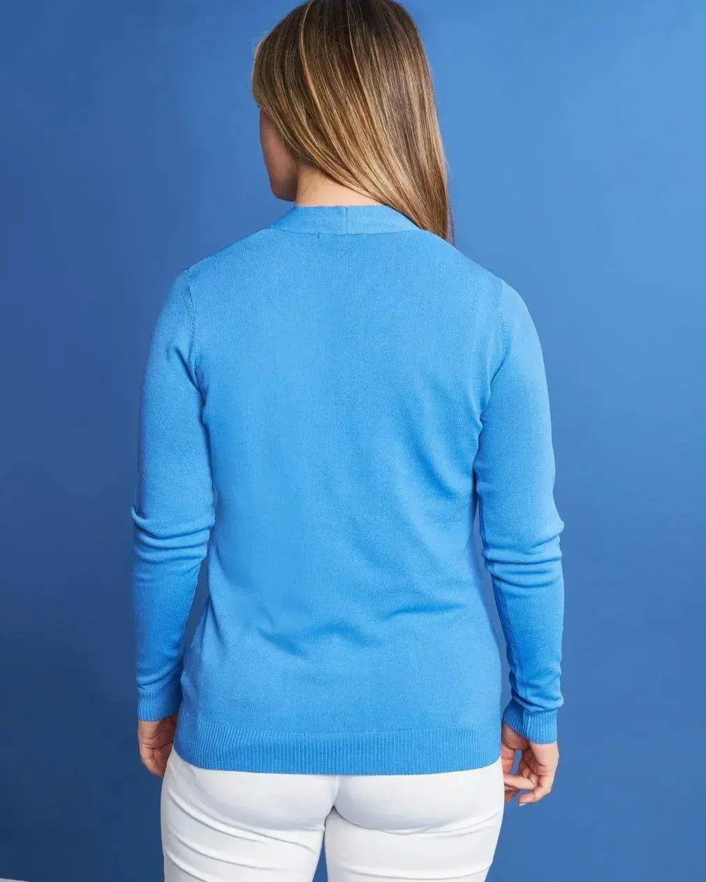 Cardigan scollo a V in maglia di misto viscosa con logo in strass. DORABELLA