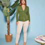 Cardigan scollo a V in maglia di misto viscosa con logo in strass. DORABELLA