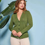 Cardigan scollo a V in maglia di misto viscosa con logo in strass. DORABELLA